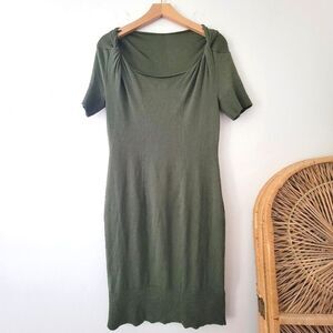Banana Republic Square Neck Hunter Green Knit Dress Silk Blend M Bodycon